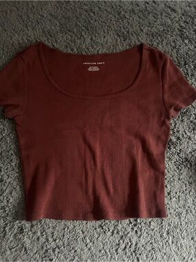 American Eagle Outfitters Ribbed Scoop Crop Top - Maroon